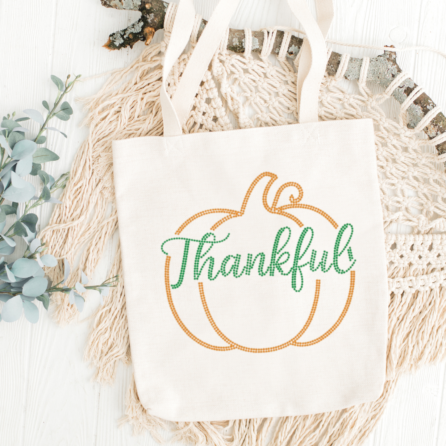 Canvas Tote - Thankful Rhinestone