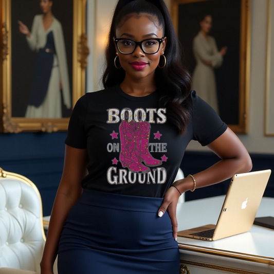 Boots on the Ground Pink and Silver Rhinestone Tee